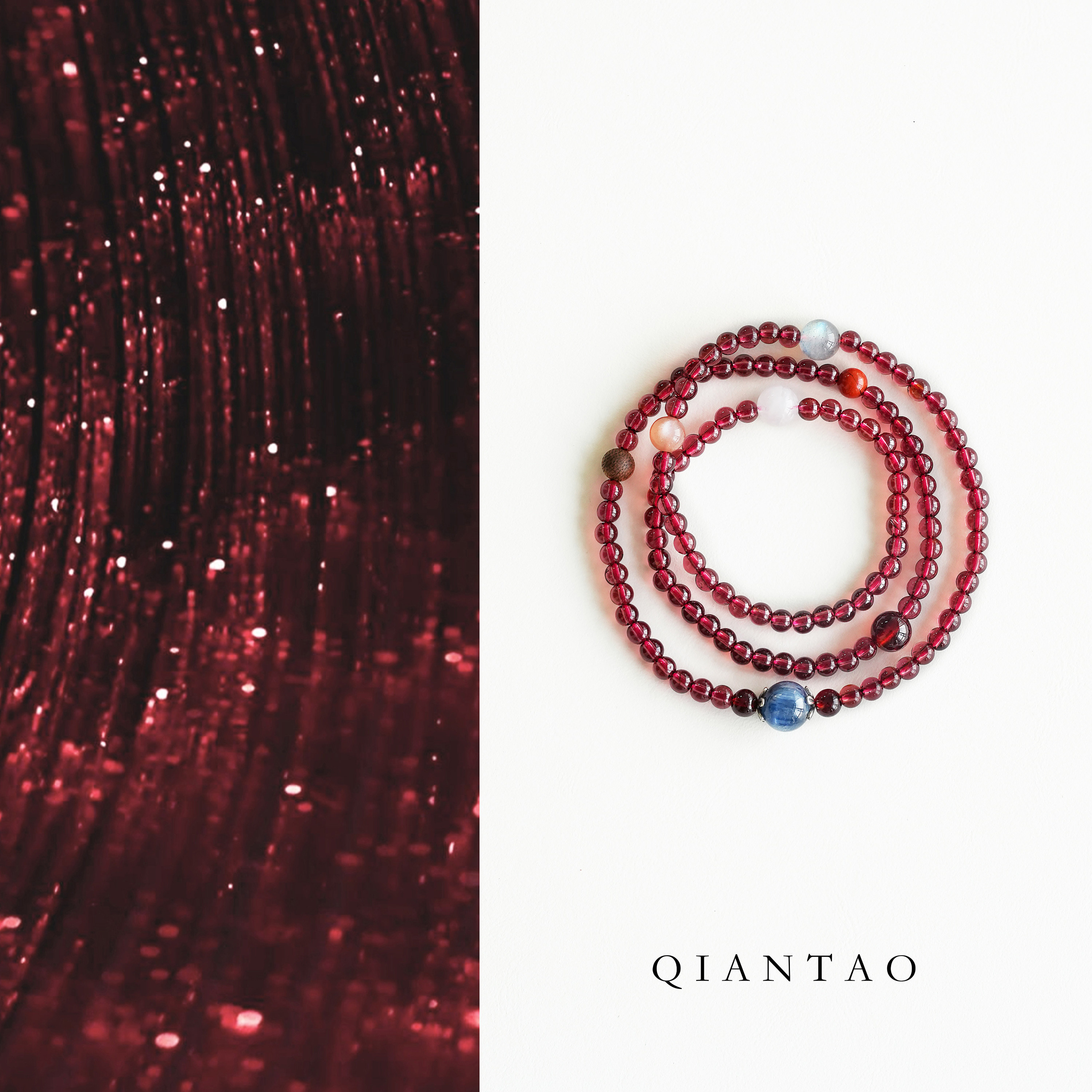QIANTAO「弥花集」原创中式天然石榴石多宝手串情侣项链礼物
