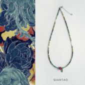 QIANTAO「浮岚」原创国风天然石项链925银南红吊坠复古锁骨链礼物