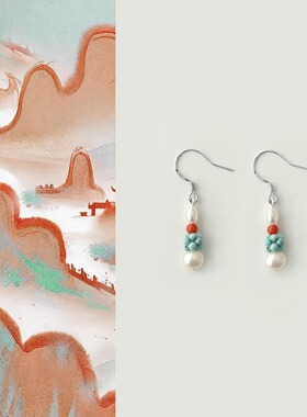 QIANTAO「无尽夏」原创新中式手工原矿绿松南红耳环耳夹气质礼物