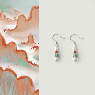 QIANTAO「无尽夏」原创新中式手工原矿绿松南红耳环耳夹气质礼物