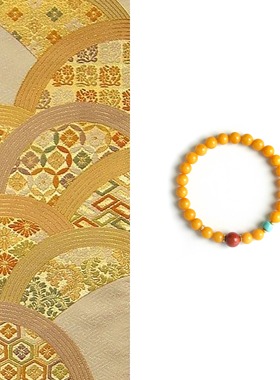 QIANTAO「月桂」原创天然鸡油黄蜜蜡招财手链绿松石多宝手串礼物