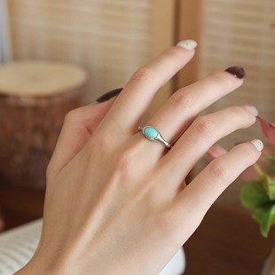 Qiantao「山客」原创中式百搭简约925银天然绿松石戒指可调节礼物