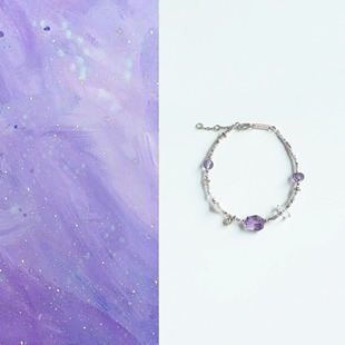 QIANTAO「清悦」原创天然高净体紫水晶白水晶多宝银手链好运礼物