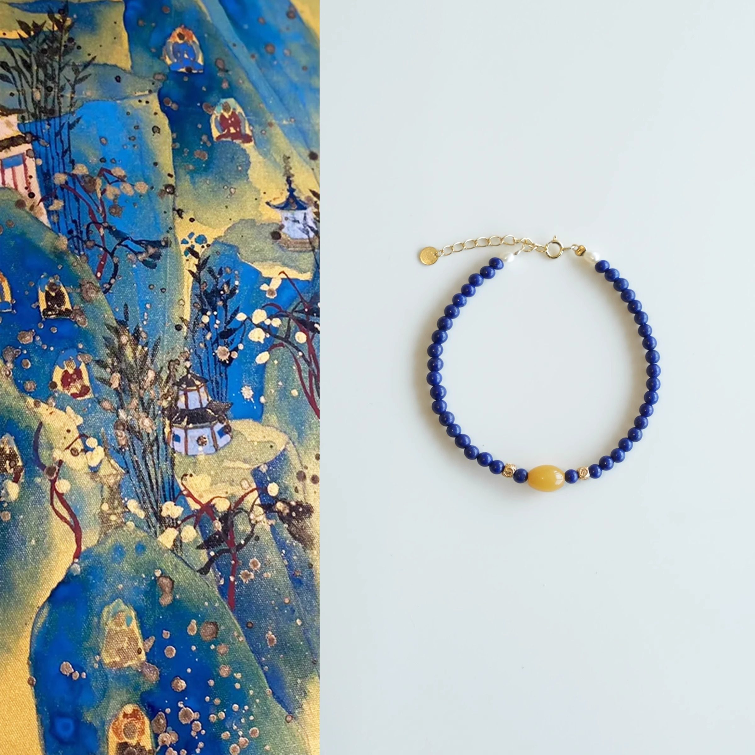 QIANTAO「亭词」原创国风新中式青金石蜜蜡琥珀文玩手链女生气质,饰品/流行首饰/时尚饰品新,手链,淘宝优惠券,粉丝福利购,淘宝优惠卷