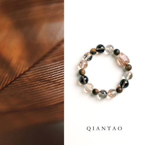 QIANTAO「瑞鹤」原创天然黑金超七沉香手串茶晶水晶招财手串礼物