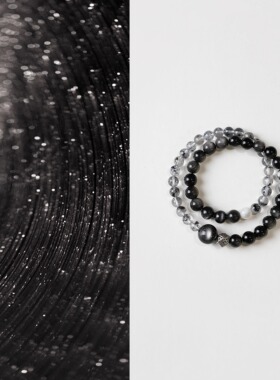 QIANTAO「梵音」天然银曜石手串黑闪灵雪花幽灵水晶手链情侣礼物