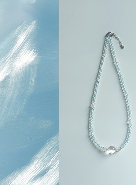 QIANTAO「灵澜」原创稳定情绪天然海蓝宝好运项链女生锁骨链礼物