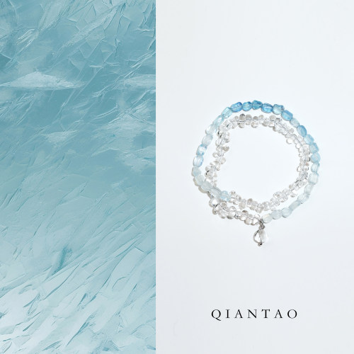 QIANTAO「风铃」原创稳定情绪多圈天然渐变海蓝宝好运手链女礼物