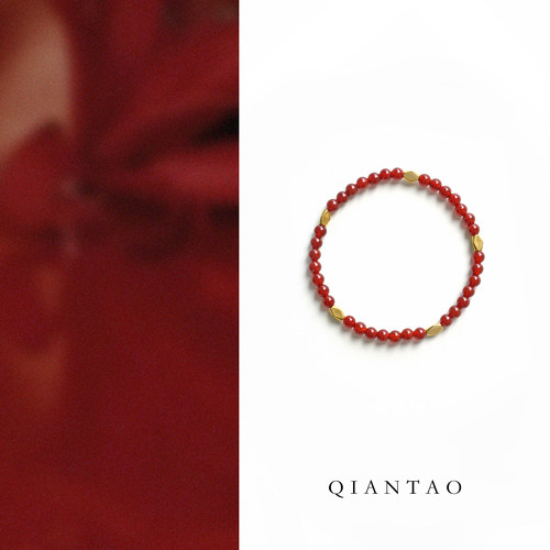 QIANTAO「水华」原创新中式天然红玛瑙手串情侣好运手链礼物