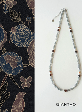 QIANTAO「晚莺」原创国风天然灰月光石项链淡水珍珠复古锁骨链女