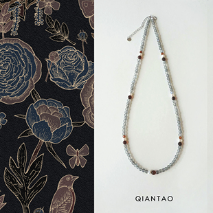 QIANTAO「晚莺」原创国风天然灰月光石项链淡水珍珠复古锁骨链女
