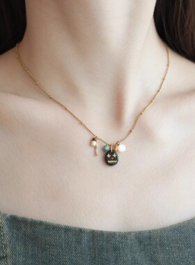 QIANTAO「落日松林」原创天然黑玛瑙项链简约百搭松石吊坠女礼物