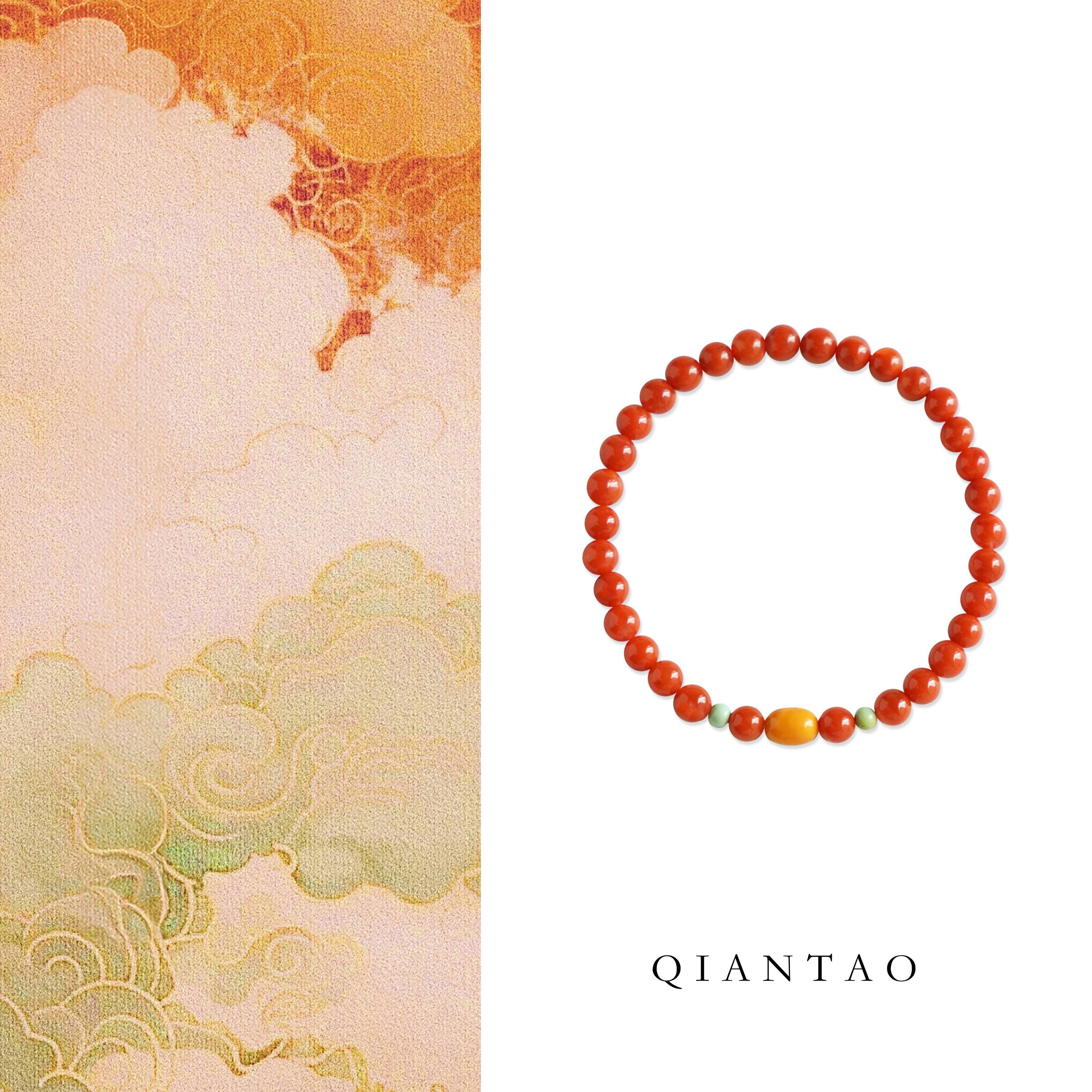 QIANTAO「锦花」原创新中式国风天然南红蜜蜡绿松石手串手链礼物