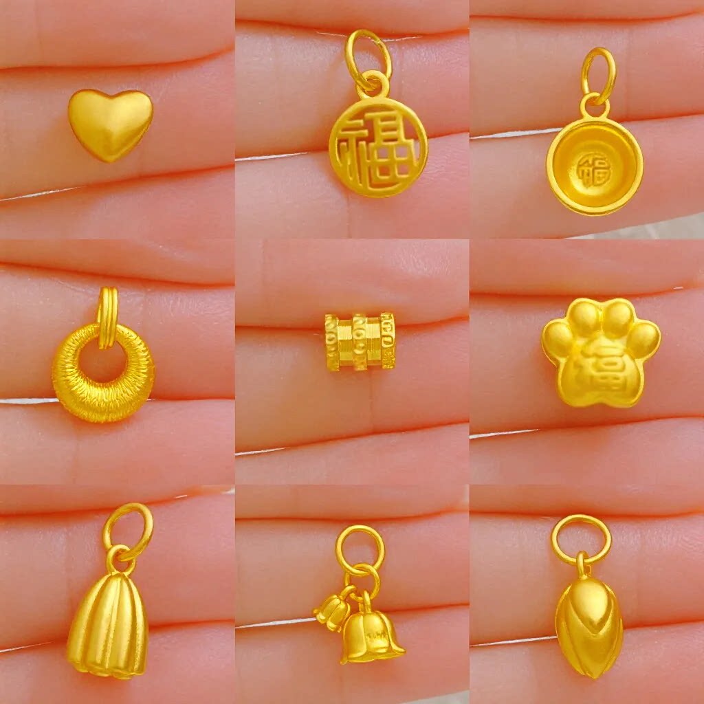 沙金四叶草吊坠女款仿真金色镀金999爱心花朵挂坠无链子精致配饰