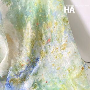 秋季新品国风柳叶提花面料 水彩扎染印花女装布料 数码印花加工布