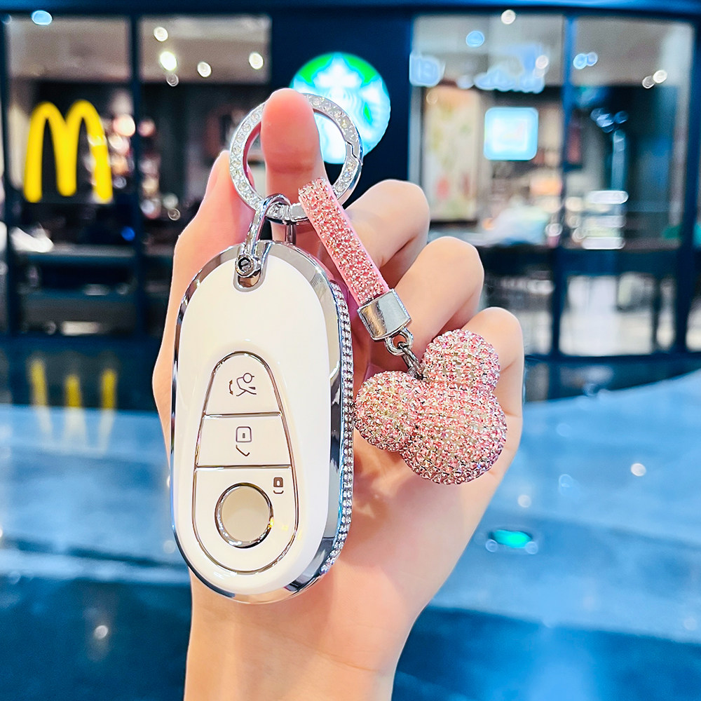 适用奔驰e300l钥匙套gla glb a200l壳glc c260l包c200l包扣挂饰女