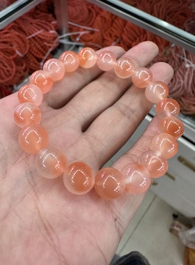 10mm天然冰飘南红玛瑙手链冰飘色带飘花蜜桃粉单圈手串女款饰品