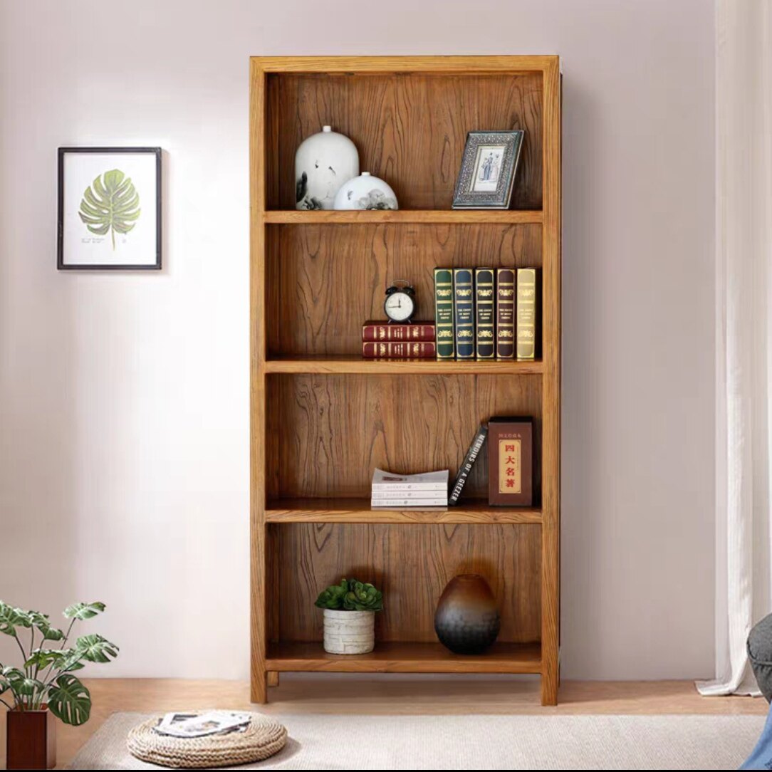 实木书架老榆木储物柜落地一体靠墙新中式榫卯置物架定制环保儿童