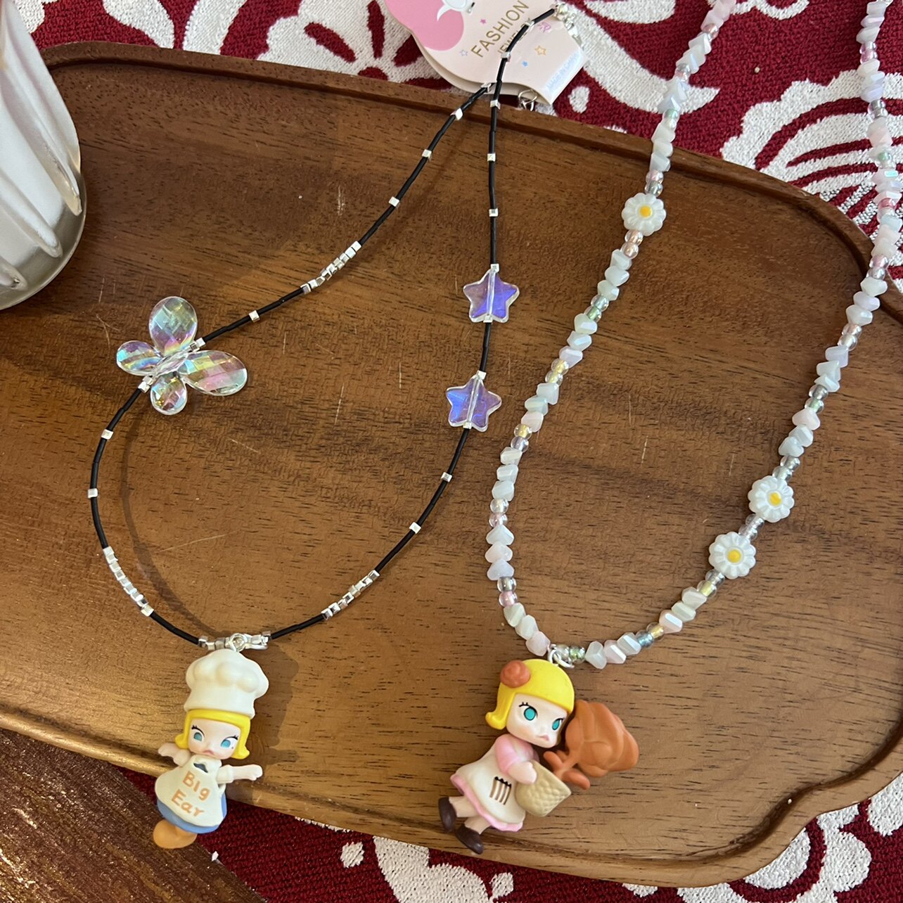 日韩水晶串珠可爱泡泡玛特萌粒厨师抱花盆娃娃短款项链颈链女