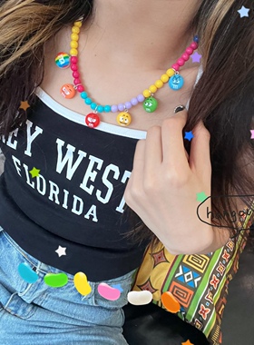 搞怪吊坠彩色M豆卡通颈链