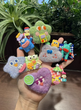 日韩卡通可爱少女心羊毛毡表情包彩色搞怪侧边刘海掰掰夹发夹女生