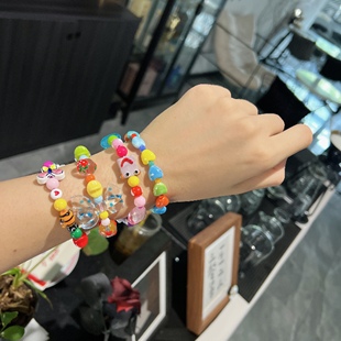 手作童趣卡通琉璃珠瓢虫爱心蝴蝶结少女心琉璃手工串珠弹力手链女
