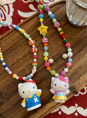 手串亚克力项链可爱KT猫kitty猫彩色日韩短款颈链个性趣味卡通女