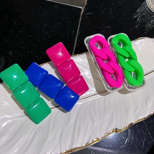 日韩少女心荧光粉色方块侧边鸭嘴夹链条绿色克莱因蓝刘海夹发夹