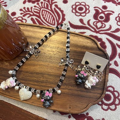 复古黑白天使kt猫咪短款颈链