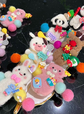 网红同款羊毛毡弹簧夹熊猫胸针