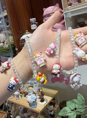 日韩卡通可爱闪亮水晶项链美人鱼护士KT猫咪树脂卡通短款项链颈链