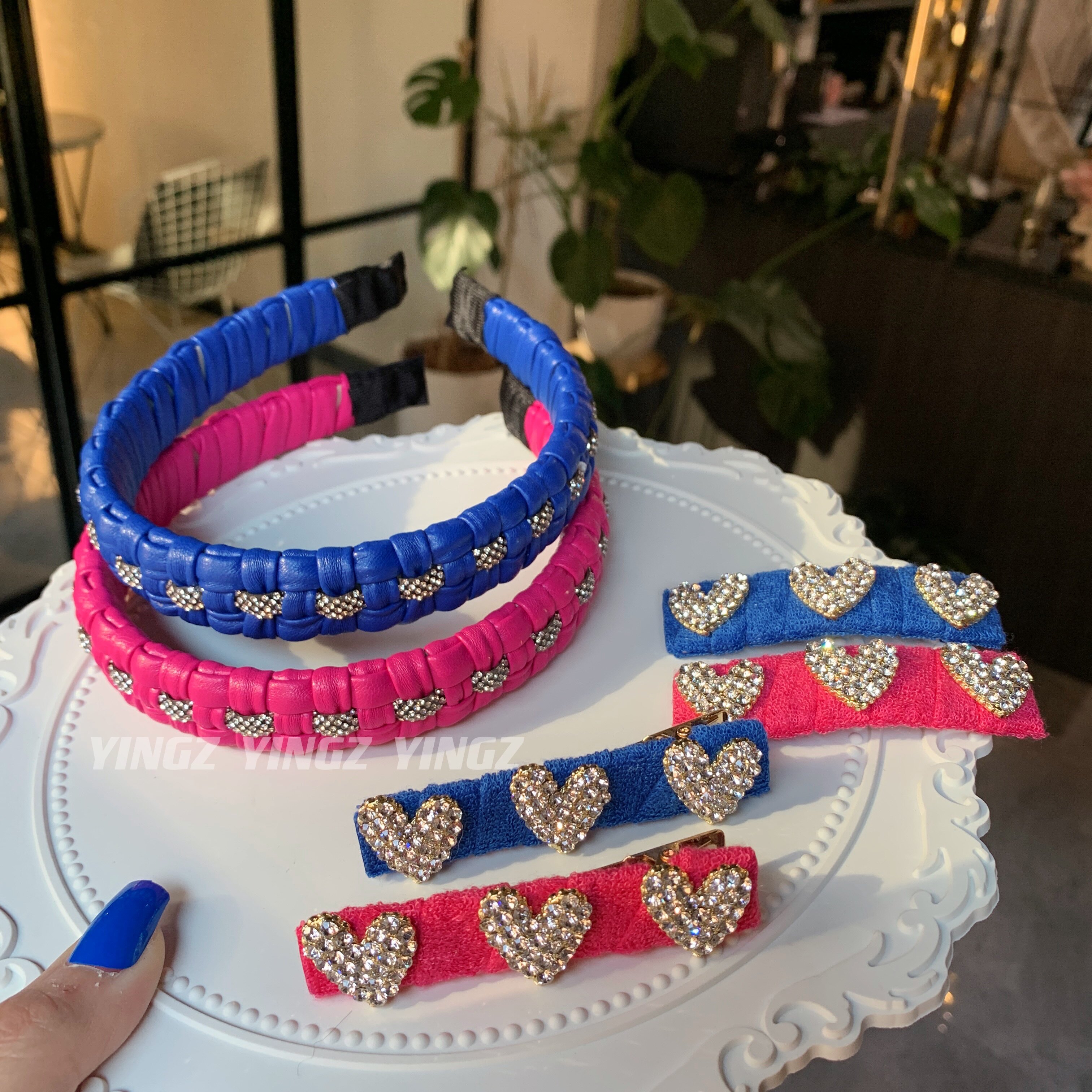 韩国东大门新款皮质编织PU发箍水钻气质复古欧美范麻花辫子 头箍