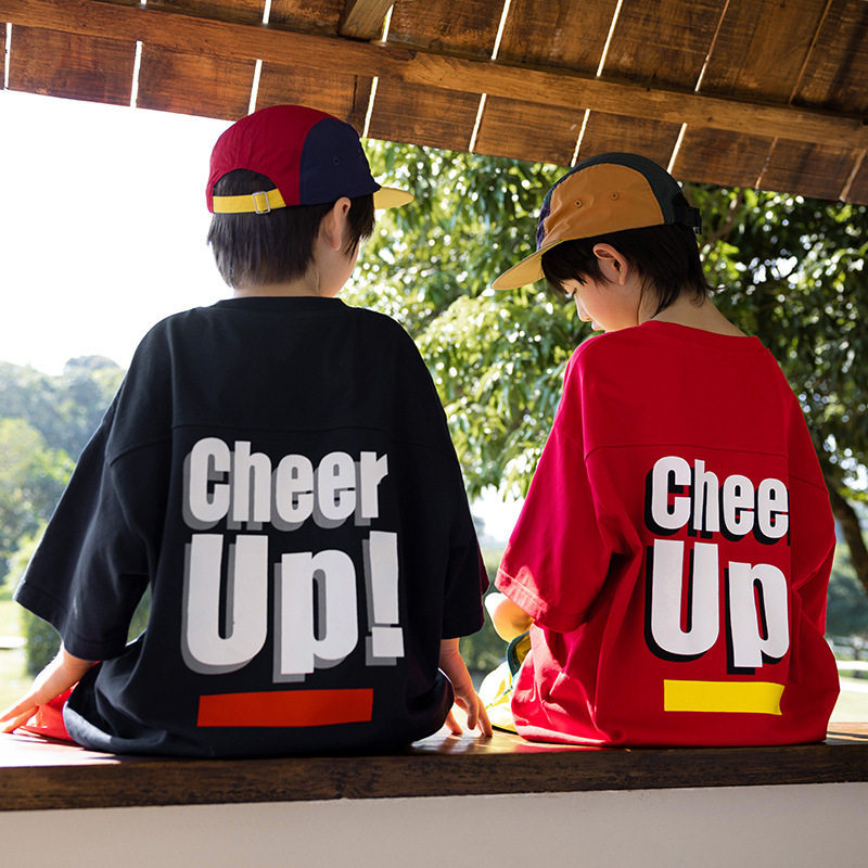 铁蛋家26夏新款青少年Cheerup字母纯棉欢乐短袖T恤中大童110-180