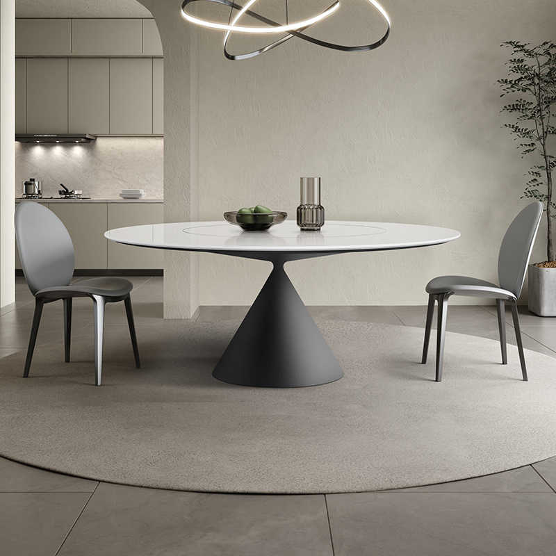 意式极简椭圆飞碟餐桌奢石大理石岩板高端别墅轻奢家用餐桌椅组