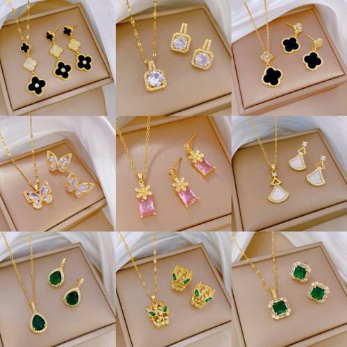 【钛钢】1项链耳环套装轻奢防掉色防过敏个性气质宴会耳项饰组合