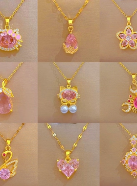 【钛钢】1防掉色防过敏镶钻锆石十字猫咪精致项链女时尚锁骨链