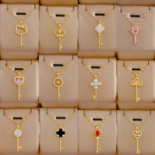 【钛钢】1防掉色防过敏钥匙幸运锁项链气质简约百搭镶钻锁骨链