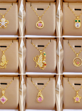 钛钢轻奢满钻奢华项链锁骨链