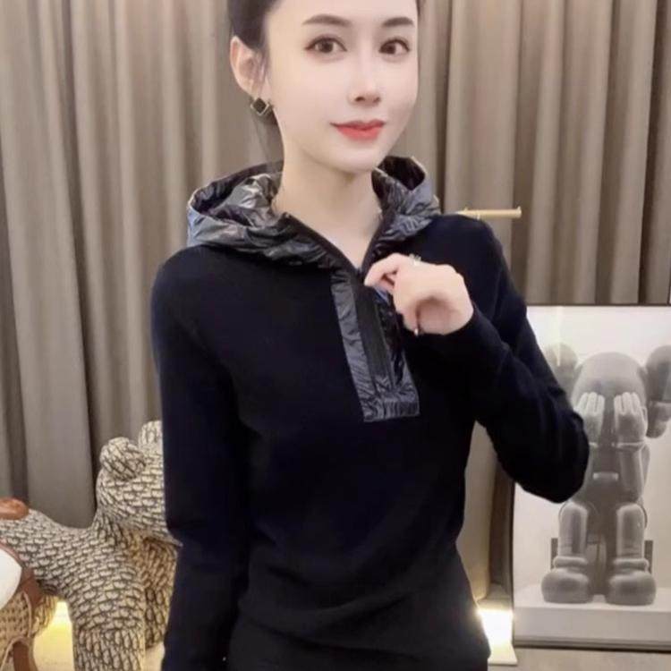 气质拼接连帽卫衣女帽衫2025秋冬新款设计感显瘦长袖T恤打底上衣