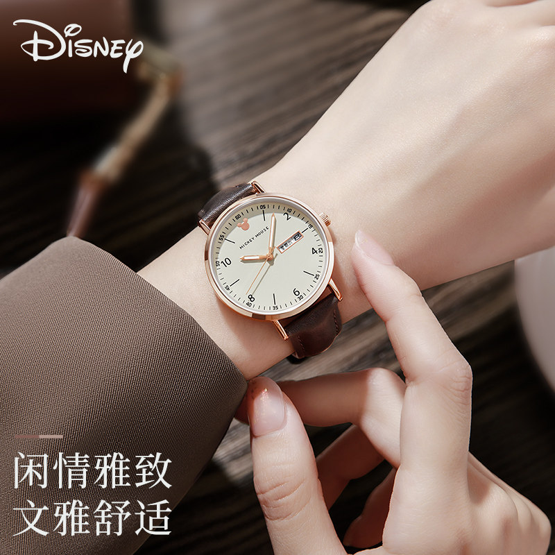 迪士尼手表女款学生2023新款机械女士小众复古高级感初中高中女生