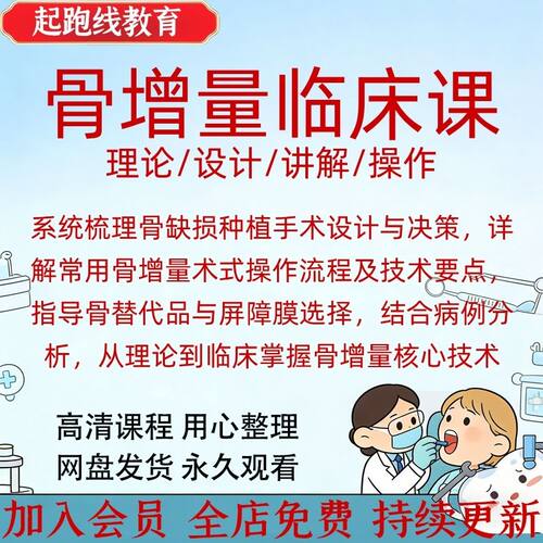 口腔骨增量临床技巧教程种植骨缺损上颌后牙手术骨替代屏障膜课程