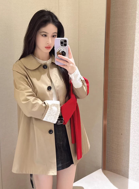 JR 专柜正品 2026春季新款 卡其色彼得潘领蕾丝边风衣女XSJ1F01B