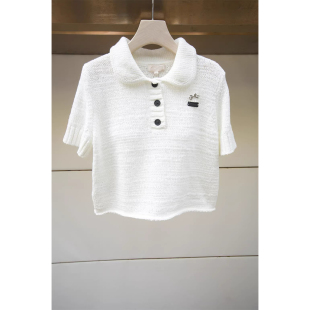 专柜正品 针织衫 2026春季 娃娃领羊毛拼接短袖 上衣XSJ1M03D 新款