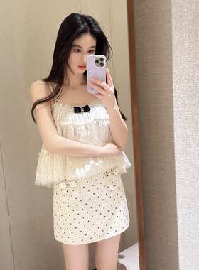 JR 专柜正品2026夏季新款 甜美超仙桑蚕丝波点吊带上衣女XSJ3S11D