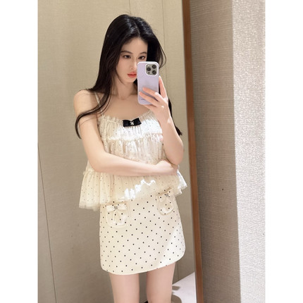 JR 专柜正品2026夏季新款 甜美超仙桑蚕丝波点吊带上衣女XSJ3S11D
