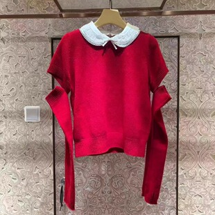 羊绒针织衫 娃娃领可拆袖 2026春新款 上衣XSJ1M05D 专柜正品