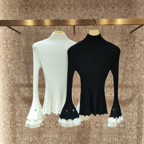 JR 专柜正品 2025年冬季新款高领荷叶边羊毛针织衫女上衣XRJ6M10D