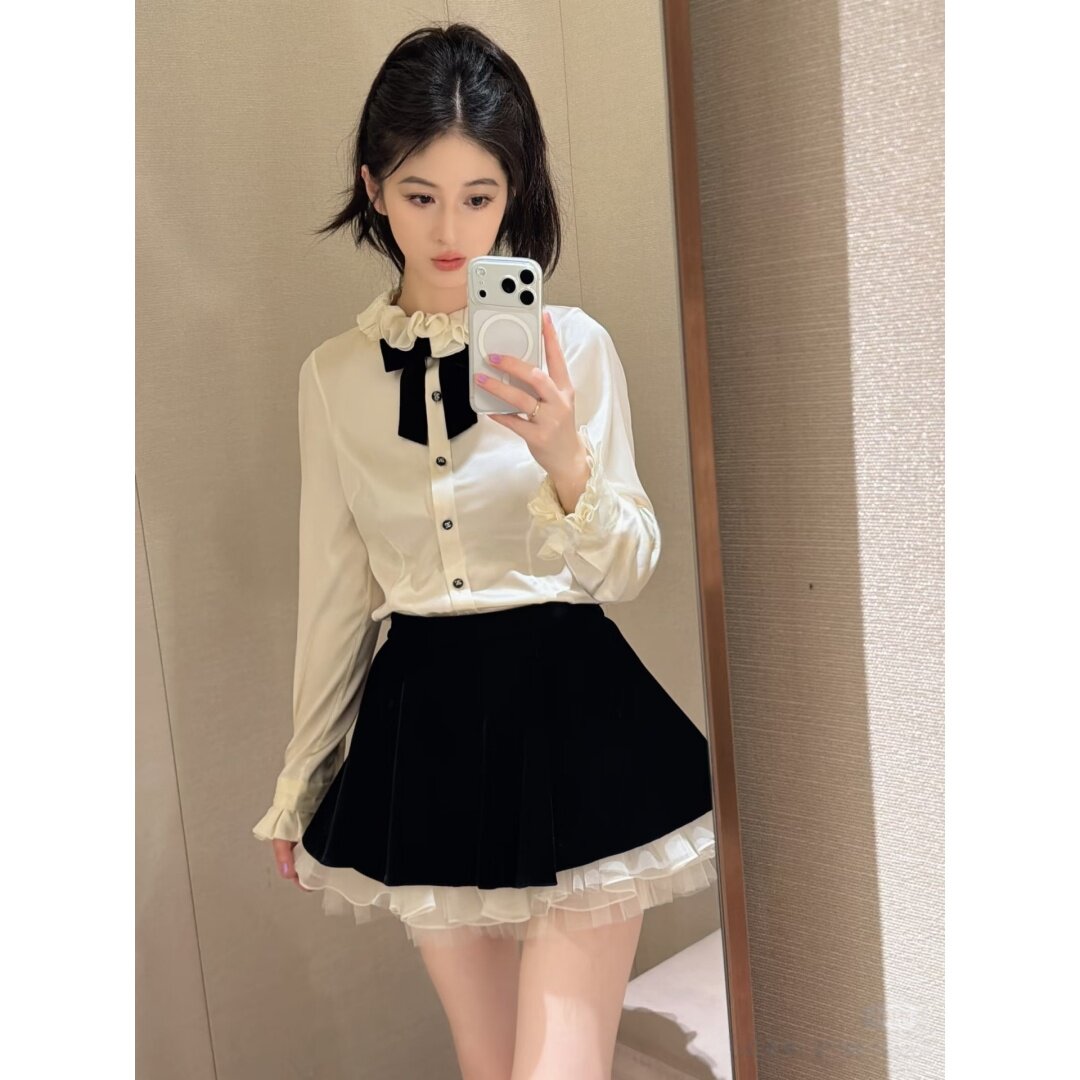 JR 专柜正品 2026秋季新款 荷叶边桑蚕丝衬衫长袖上衣女XSJ4C01D