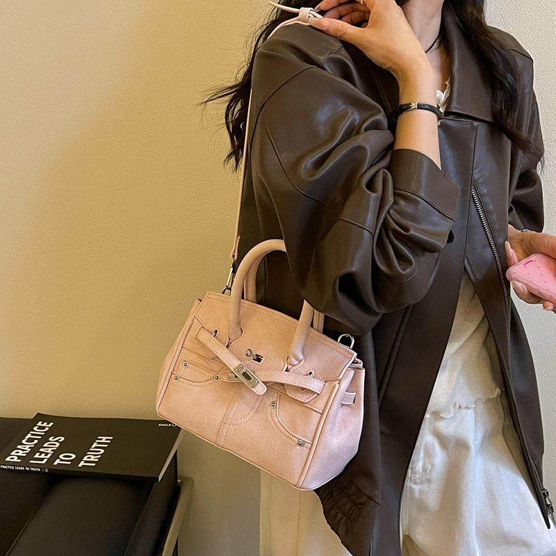 柔雾纹迷你凯莉包金属锁扣设计多色系温柔手提斜挎轻奢通勤小包
