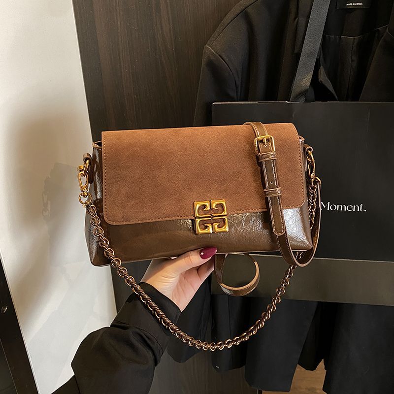 百搭韩版复古包包女新款撞色高颜值磨砂法棍包秋冬流行通勤斜挎包